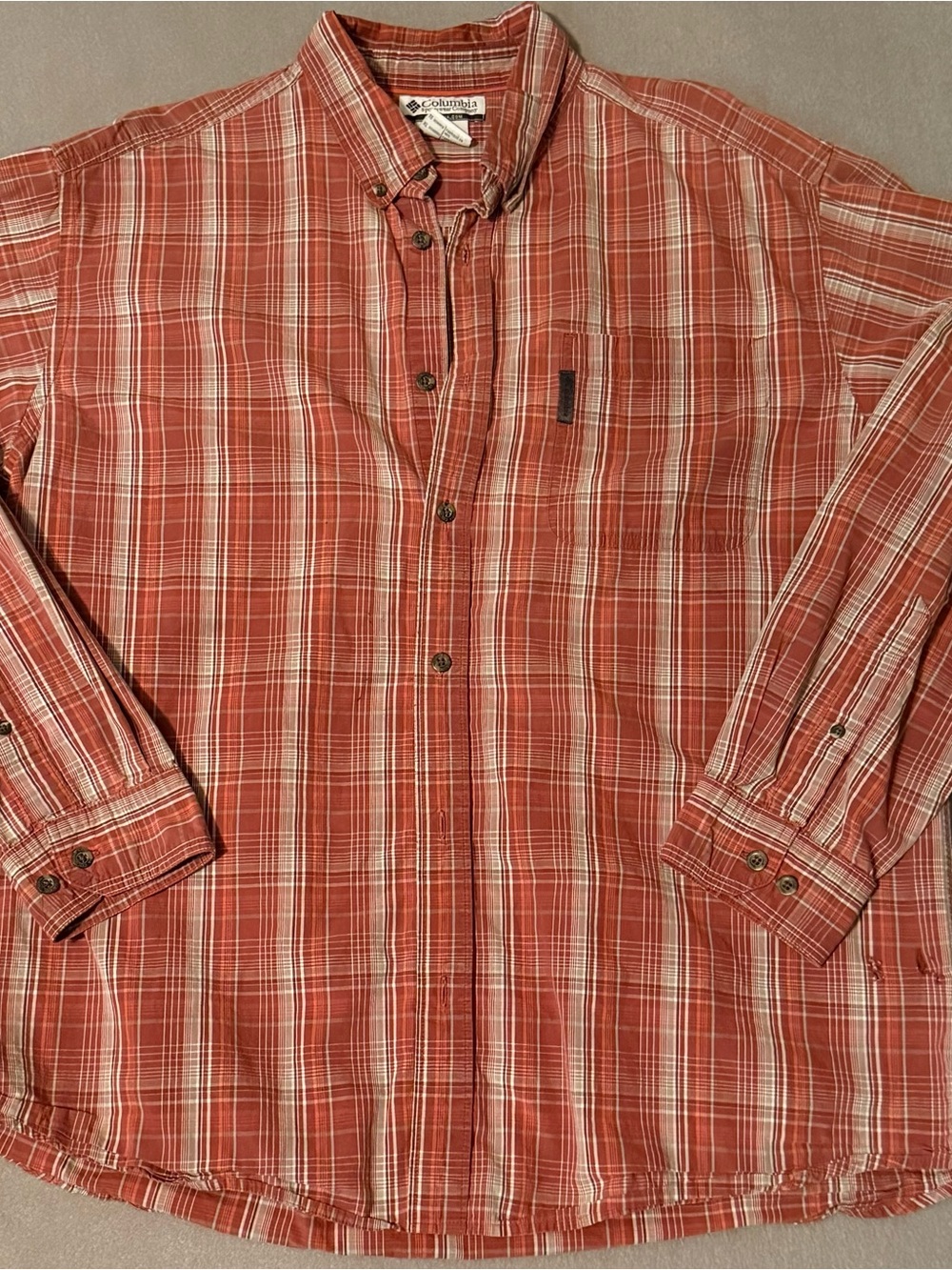 Columbia Rust and Cream Plaid Button-Up Shirt